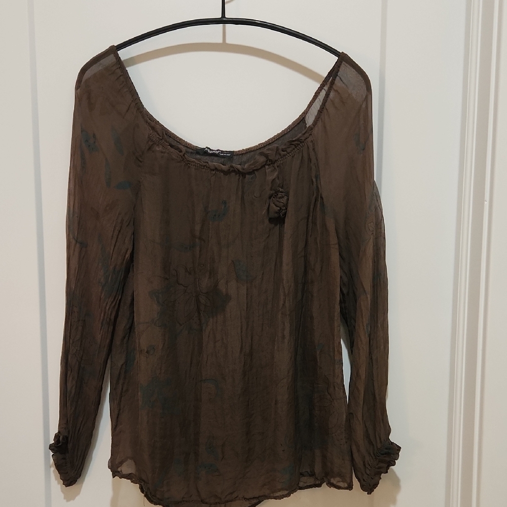 Sheer Brown Floral Blouse
